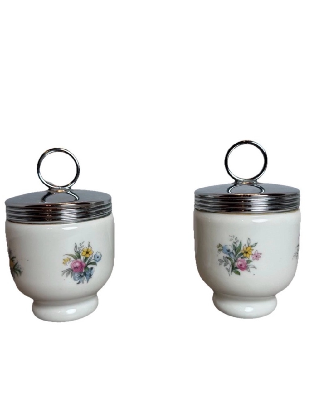 Vintage Set of 2 Large ROYAL WORCESTER Porcelain Egg Coddlers w/Lids ~ England